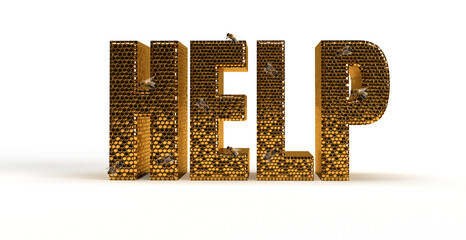 Obraz premium Gold text help as a hive with honey. Banner for your SOS in business.