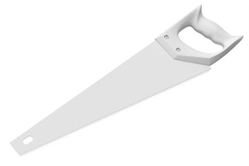 Hand saw with hardened teeth isolated on white monochrome background