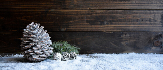 vintage christmas background with pine cones
