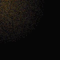 Star Sequin Confetti on Black Background. Vector Gold Glitter. Falling Particles on Floor. Voucher Gift Card Template. Christmas Party Frame. Isolated Flat Birthday Card. Golden Stars Banner.