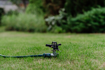 Close-up of water sprinkler in the garden.