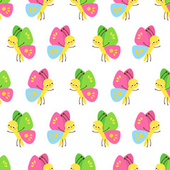 Seamless pattern with cartoon butterfly. Background with funny insects for kids