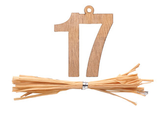 Wooden number seventeen, seventeenth December, Advent calendar, wooden number on a transparent background