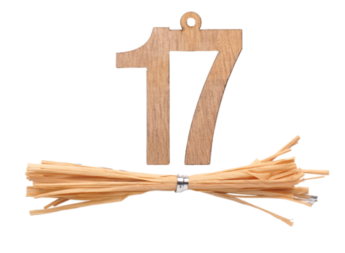Wooden number seventeen, seventeenth December, Advent calendar, wooden number on a transparent background
