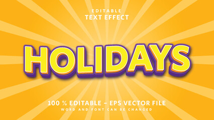 Editable 3d text effect Simple yellow Holidays style isolated on orange background