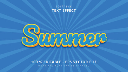 Editable 3d text effect Simple blue Summer style isolated on an blue background