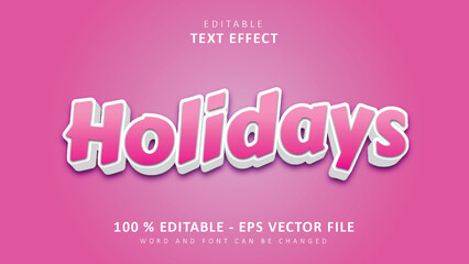 Editable 3d text effect Simple pink Holidays style isolated on purple background