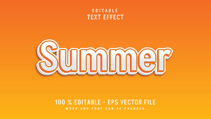 Editable 3d text effect Simple white summer style isolated on an Orange background