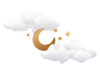 Greeting card elements with half moon in clouds and stars.vector illustration