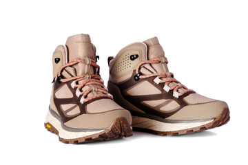 Trekking shoes on a white isolated background.