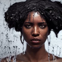 Abstraktes Porträt eines Fantasy-Ebenholzmädchens. Modische Frau mit Dreadlocks. Kreatives schönes Mädchen. © designprojects