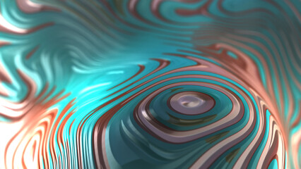 3D rendering of abstract object in hyper-realistic scene with colorful liquid marbling effect texture