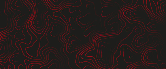 Topographic map. Abstract background with lines and circles. Red mountain contour lines. Topographic terrain. Black background with space grid Topographic background.