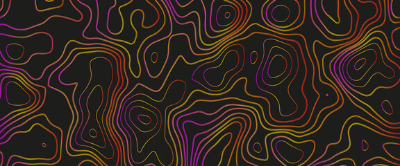 Topographic map. Abstract background with lines and circles. Red mountain contour lines. Topographic terrain. Red, yellow background with space grid Topographic background
