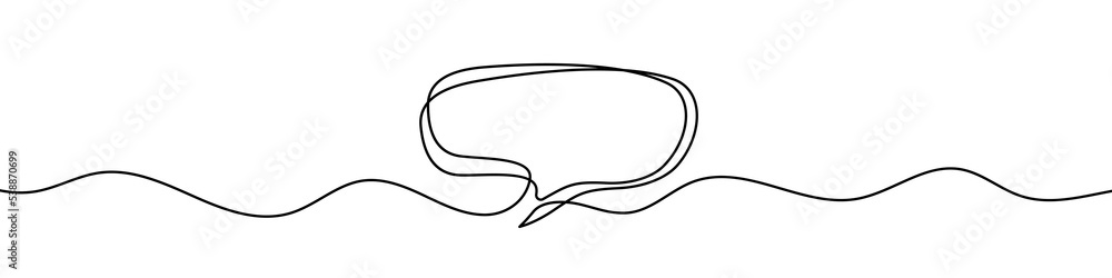 Poster continuous line drawing of speech bubble. one line drawing background. vector illustration. linear d
