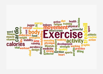 Word Cloud with EXERCISE concept, isolated on a white background