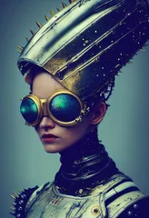 Abstraktes Porträt eines Fantasy-Steampunk-Mannes. Hightech-futuristischer Mann. Konzept der virtuellen Realität und Steampunk. © designprojects