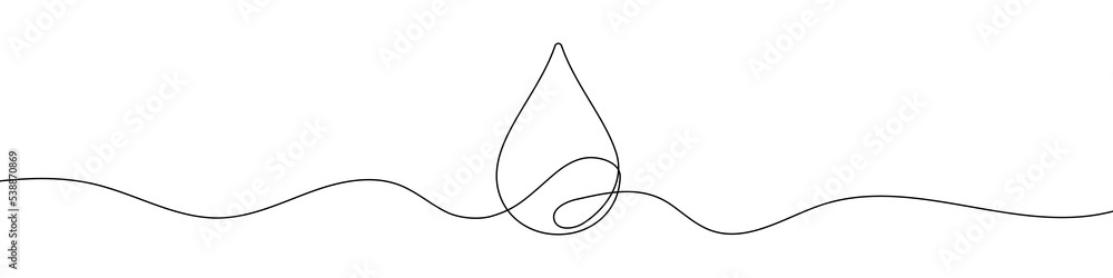 Poster continuous line drawing of drop. water drop line icon. one line drawing background. vector illustrat