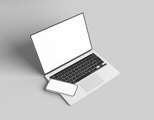 Macbook pro with smartphone website presentation mockup