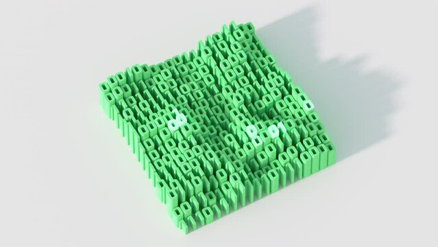 Green matrix of binary code. Programming and technology concept. Isometric 3D Render animation