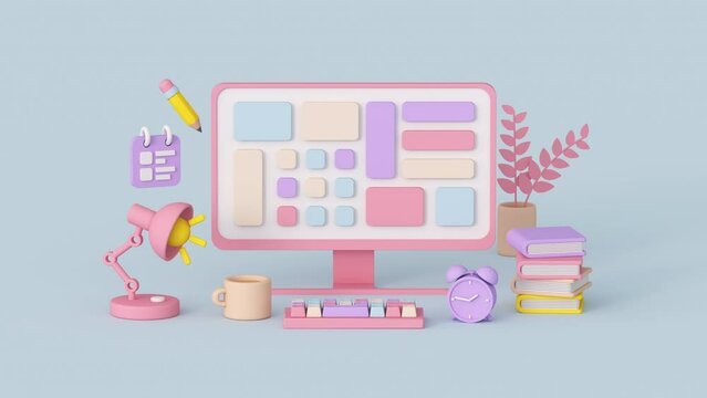 Business and productivite work or study concept. Isometric minimal cartoony design. Minimal cartoony 3D render animation