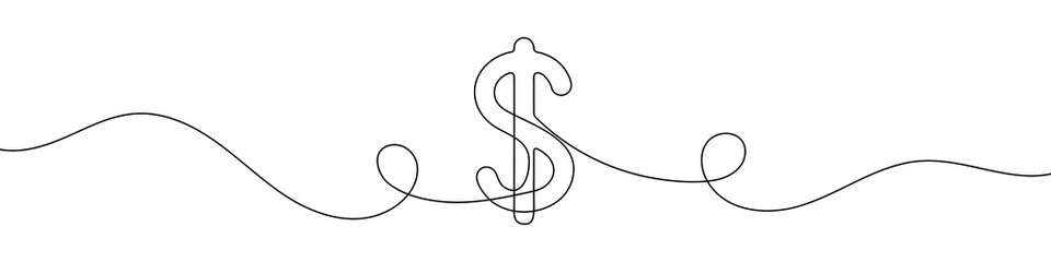 Linear background of dollar sign. One continuous line drawing of a dollar sign. Vector illustration. Dollar symbol isolated © chekman