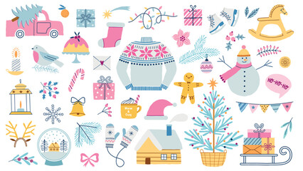 Christmas winter holiday vector  illustration set