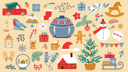 Christmas winter holiday vector  illustration set - 538871234