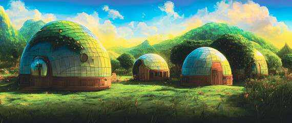 Artistic concept painting of a dome shape hotel , background illustration.