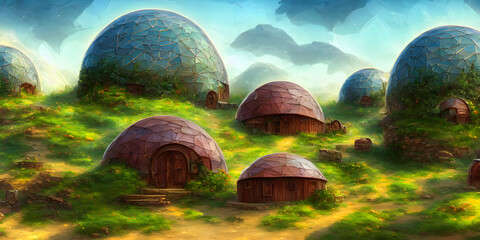 Artistic concept painting of a dome shape hotel , background illustration.