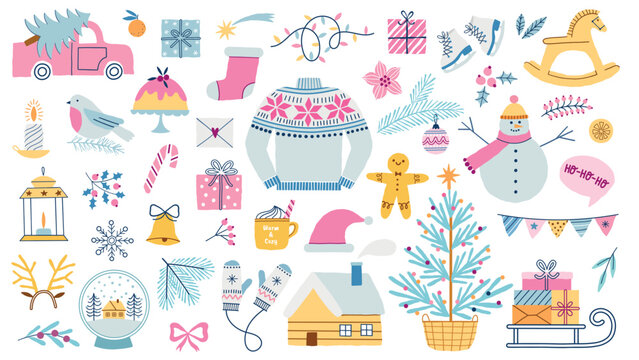 Christmas winter holiday vector  illustration set