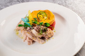 Dietary chicken meat with vegetables and herbs