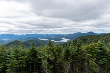 Obraz premium View to Lake Placid lake from Mountain at daylight