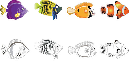 set of fish, aquarium fishes , beautiful fishes, colorful fishes