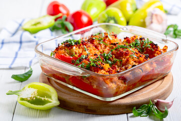 Peppers stuffed with rice and vegetables.