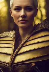 Porträt einer alten Kriegerin in alter Kriegerrüstung. Das Konzept eines alten tapferen Kriegers. © designprojects