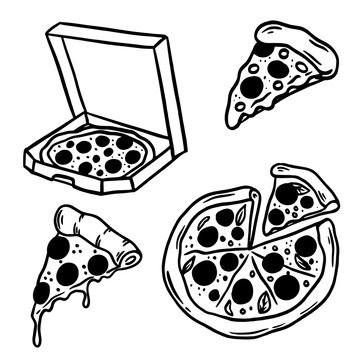 Hand drawn set of pizza. Illustration for pizzeria and restaurant.