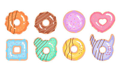 Sweet tasty donuts, big set. Vector Illustration for printing, backgrounds, covers and packaging. Image can be used for greeting cards, posters, stickers and textile. Isolated on white background.