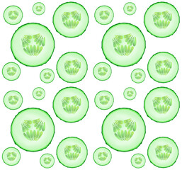 Pattern of slices of cucumber on a white background