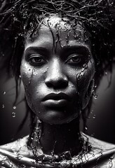 Abstraktes Porträt eines Fantasy-Ebenholzmädchens. Modische Frau mit Dreadlocks. Kreatives schönes Mädchen. © designprojects