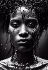 Abstraktes Porträt eines Fantasy-Ebenholzmädchens. Modische Frau mit Dreadlocks. Kreatives schönes Mädchen. © designprojects