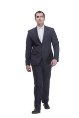 Full length portrait of businessman standing back and looking away