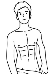 black and white of cute man cartoon for coloring