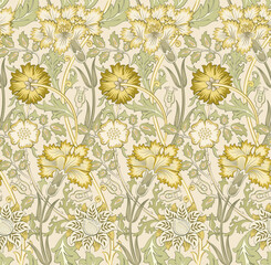 Floral seamless pattern with flowers on light beige background. Vector illustration. - 538876691