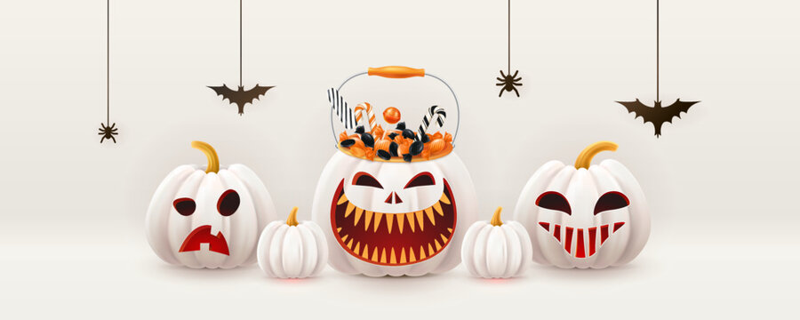 Halloween background, pumpkins set. Greeting card for party and sale. Autumn holidays. Vector illustration EPS10.