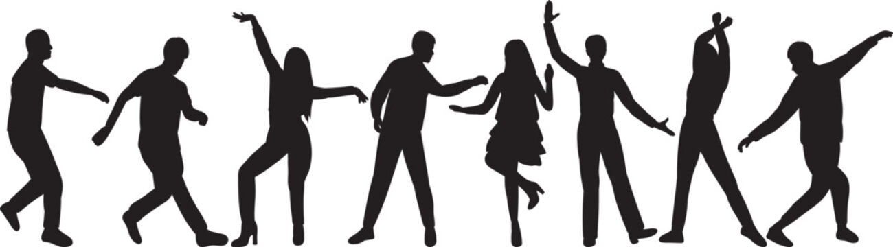 dancing men and women silhouette design isolated vector