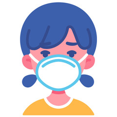 Young girl wearing face mask in air pollution cartoon character illustration