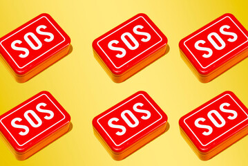 SOS tool kit boxes on yellow banner template