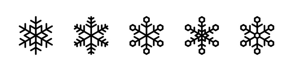Set of snowflake outline icons isolated on white background. Decorative elements for Christmas and New Year design. Vector graphics