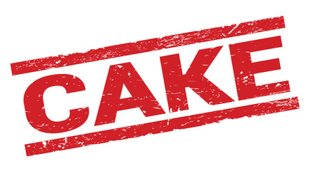 CAKE text on red rectangle stamp sign.